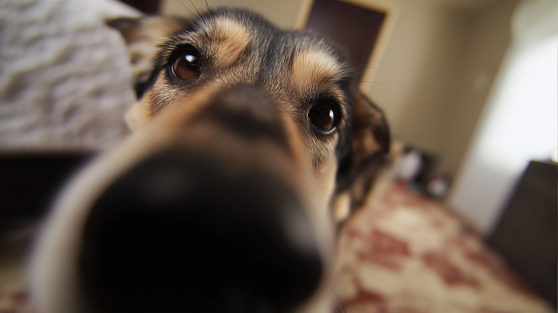 Close-up of a happy dog in a clean Spring Hill home, relaxing on the floor