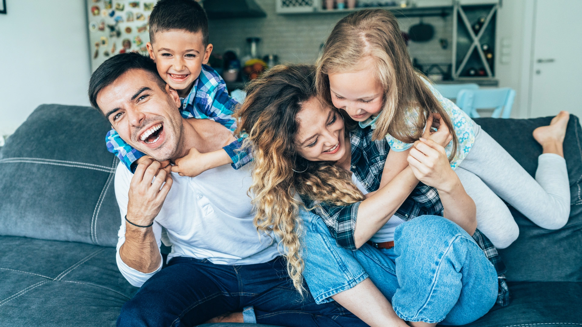 Happy family relaxing in a clean Land O' Lakes home
